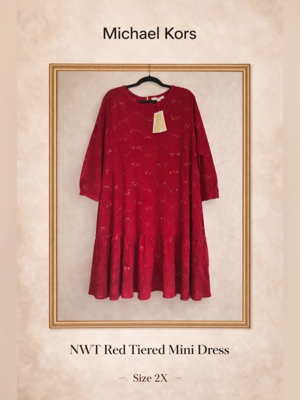 NWT Michael Kors Red Lace Tiered Dress | 2X Romantic Mini Dress Holiday Event